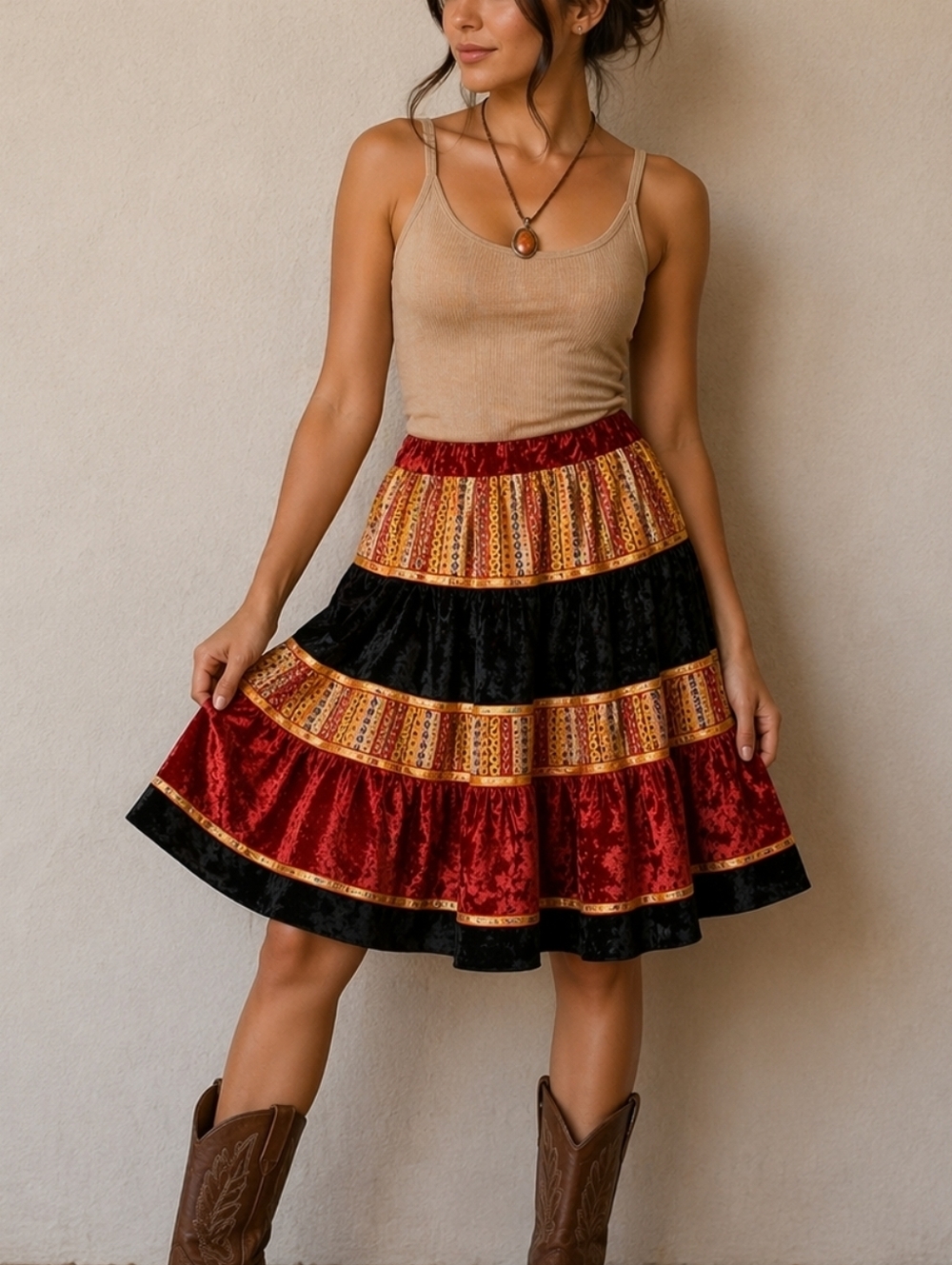 VTG Velvet Brocade Gypsy Boho Circle Skater Gasparilla Holiday Skirt